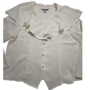 Vintage Diana Marco Ivory Ruffle Collar Blouse Size 18 Made in USA 6128
